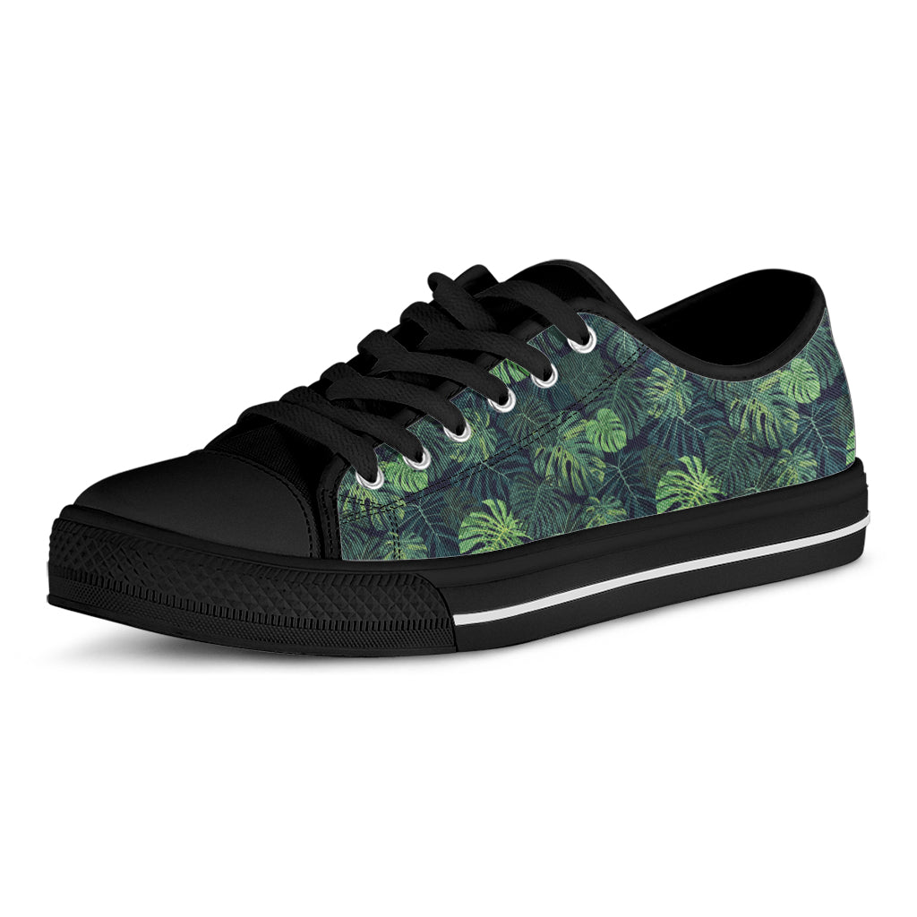 Monstera Palm Leaves Pattern Print Black Low Top Shoes