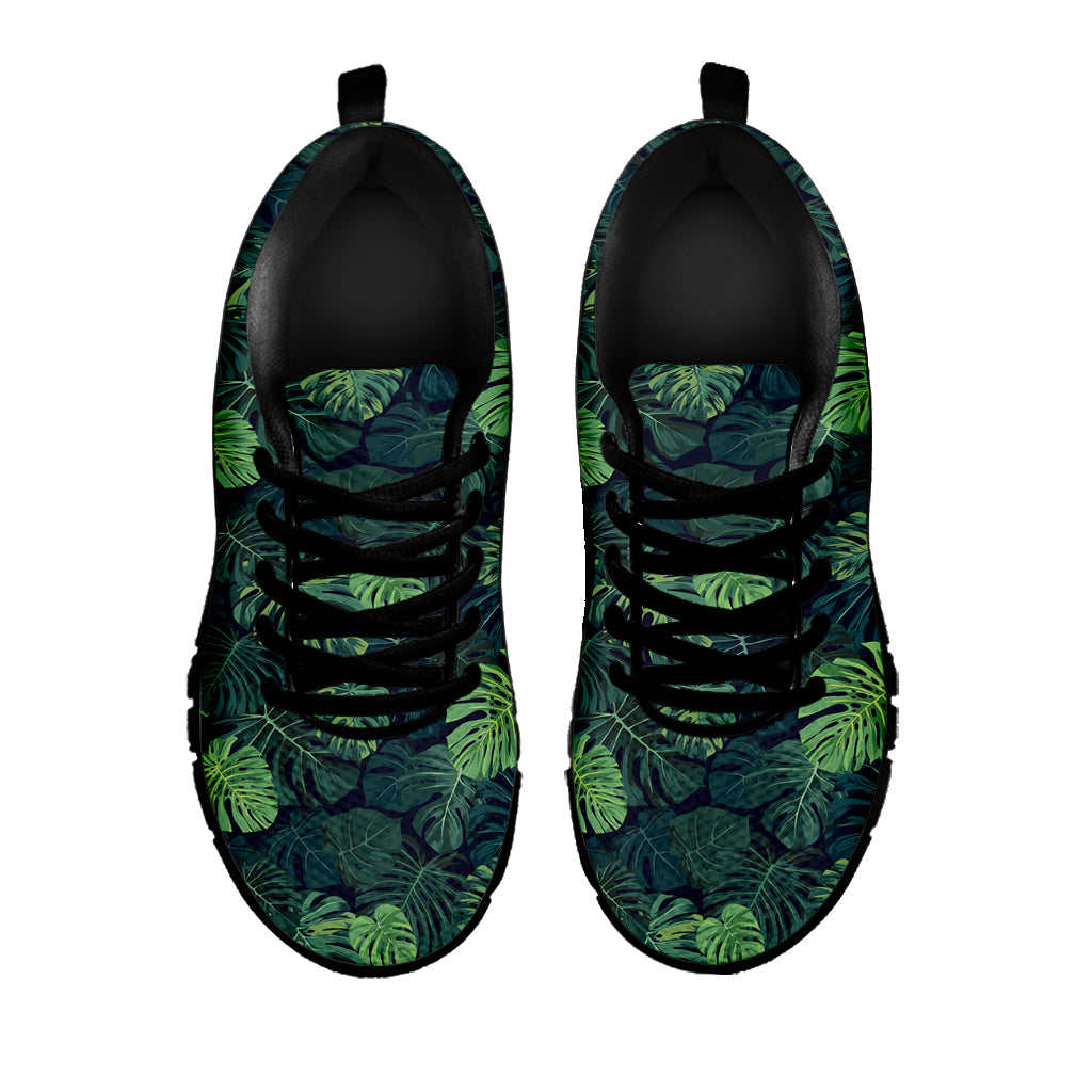 Monstera Palm Leaves Pattern Print Black Sneakers