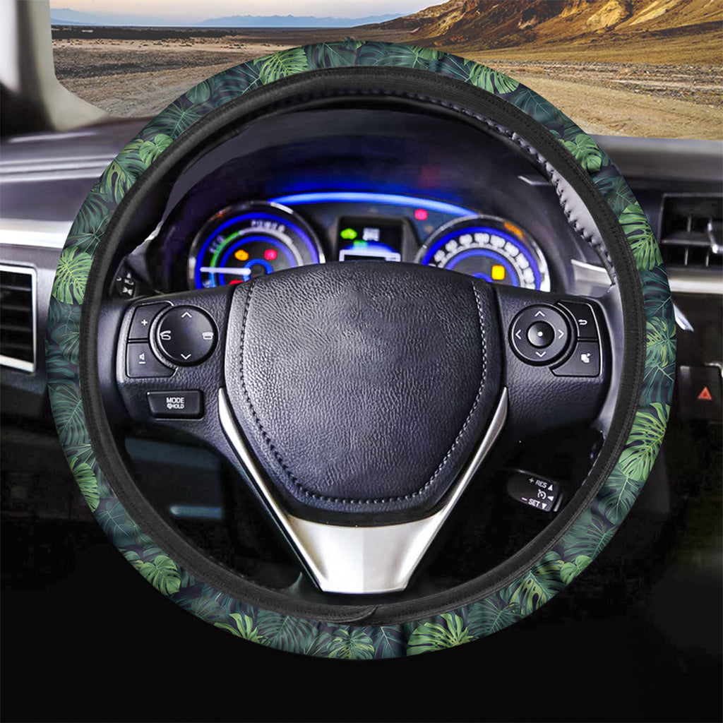 Monstera Palm Leaves Pattern Print Car Steering Wheel Cover
