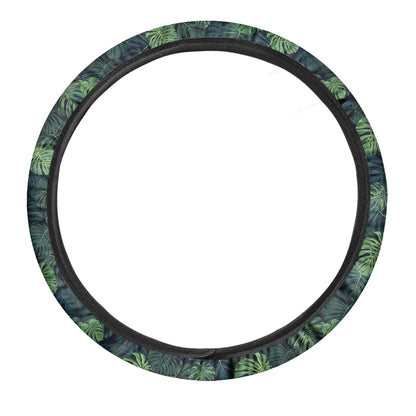 Monstera Palm Leaves Pattern Print Car Steering Wheel Cover