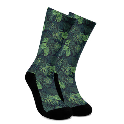 Monstera Palm Leaves Pattern Print Crew Socks