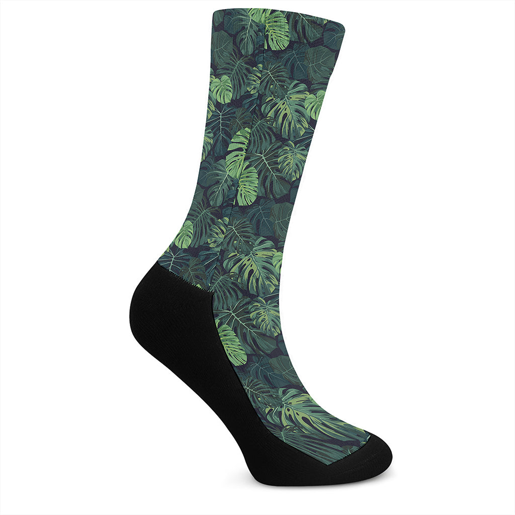Monstera Palm Leaves Pattern Print Crew Socks