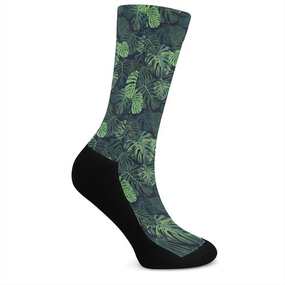 Monstera Palm Leaves Pattern Print Crew Socks