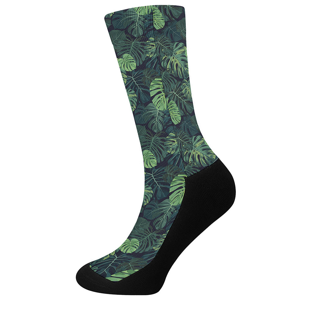 Monstera Palm Leaves Pattern Print Crew Socks