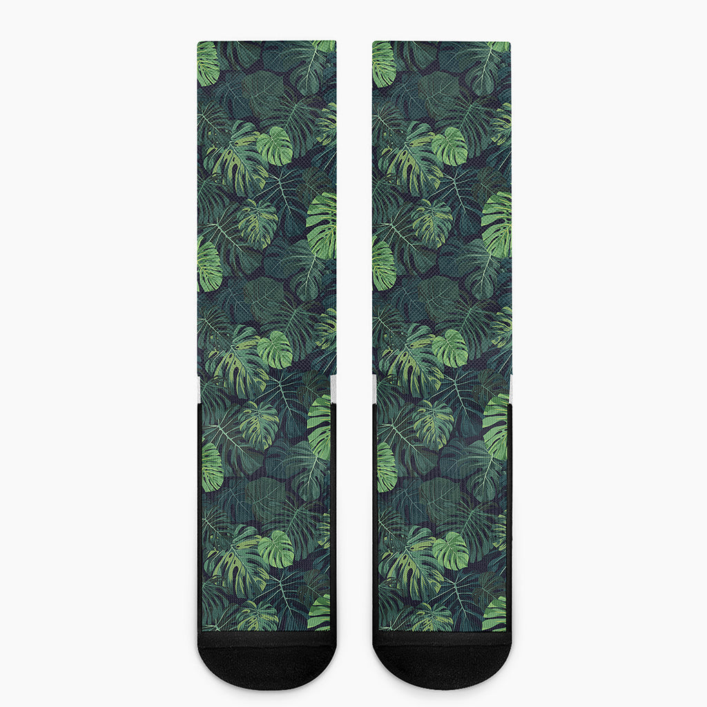 Monstera Palm Leaves Pattern Print Crew Socks