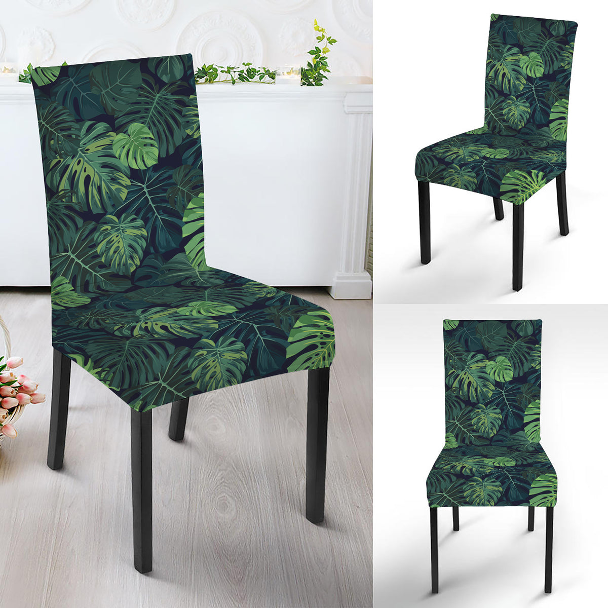 Monstera Palm Leaves Pattern Print Dining Chair Slipcover