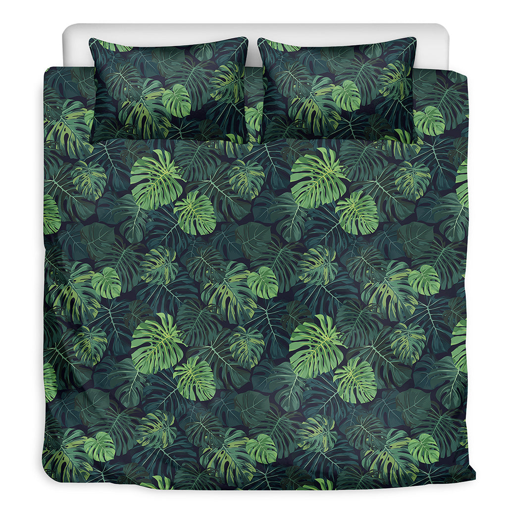 Monstera Palm Leaves Pattern Print Duvet Cover Bedding Set