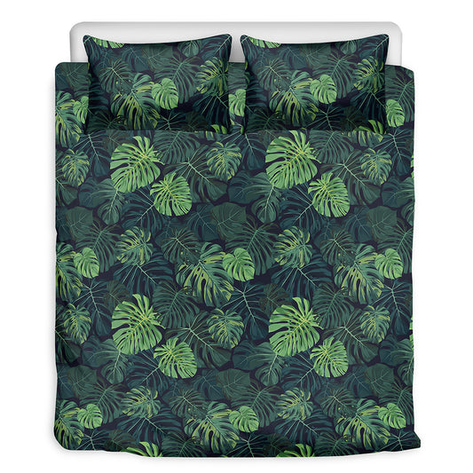 Monstera Palm Leaves Pattern Print Duvet Cover Bedding Set