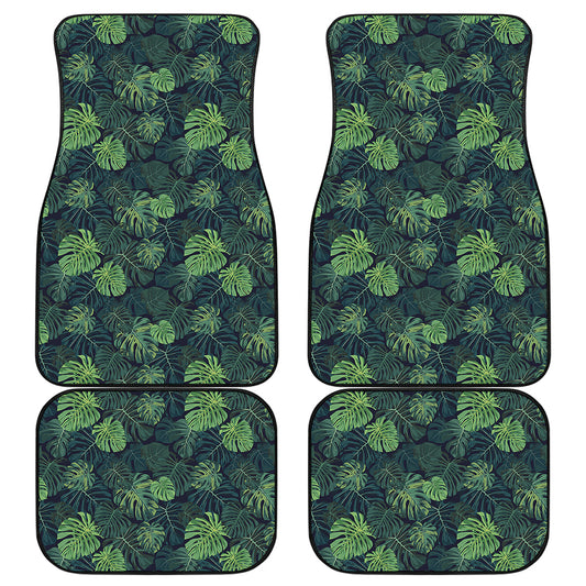 Monstera Palm Leaves Pattern Print Front and Back Car Floor Mats