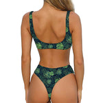 Monstera Palm Leaves Pattern Print Front Bow Tie Bikini