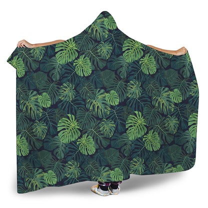 Monstera Palm Leaves Pattern Print Hooded Blanket