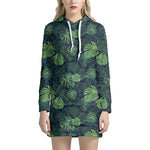 Monstera Palm Leaves Pattern Print Hoodie Dress