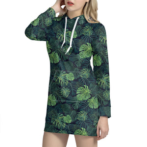 Monstera Palm Leaves Pattern Print Hoodie Dress