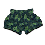 Monstera Palm Leaves Pattern Print Muay Thai Boxing Shorts