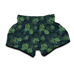 Monstera Palm Leaves Pattern Print Muay Thai Boxing Shorts