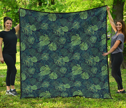 Monstera Palm Leaves Pattern Print Quilt
