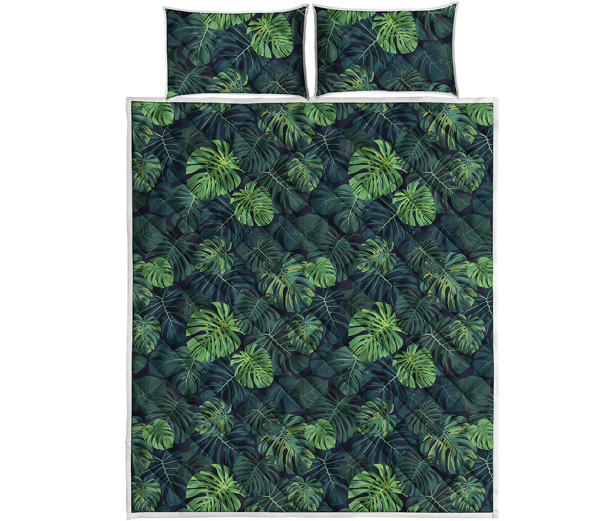 Monstera Palm Leaves Pattern Print Quilt Bed Set