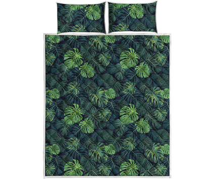 Monstera Palm Leaves Pattern Print Quilt Bed Set