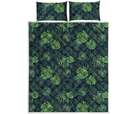 Monstera Palm Leaves Pattern Print Quilt Bed Set