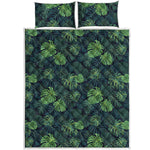 Monstera Palm Leaves Pattern Print Quilt Bed Set