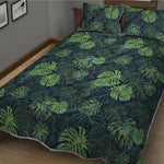 Monstera Palm Leaves Pattern Print Quilt Bed Set