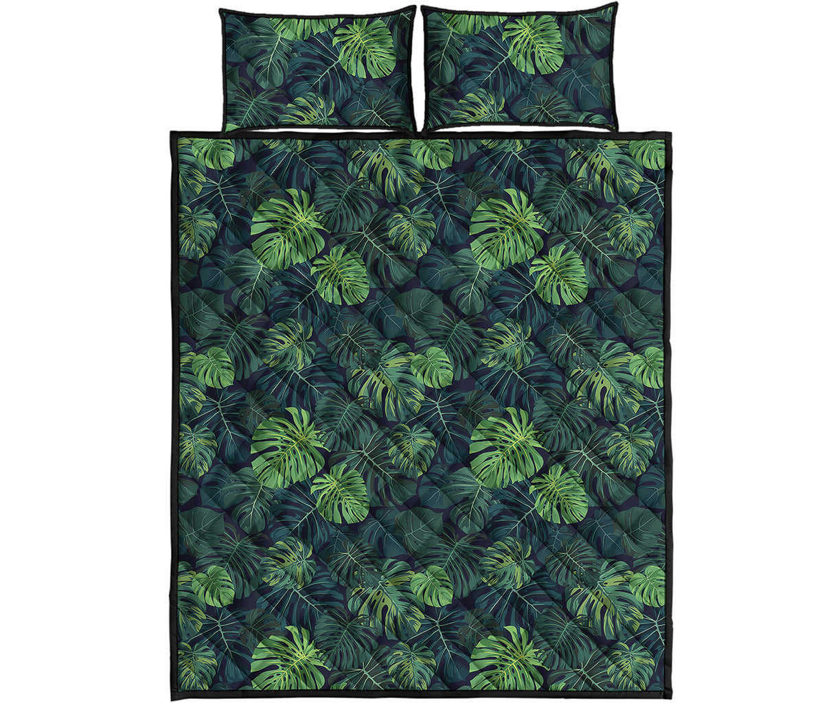 Monstera Palm Leaves Pattern Print Quilt Bed Set