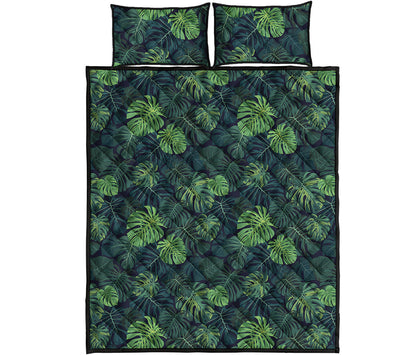 Monstera Palm Leaves Pattern Print Quilt Bed Set