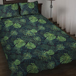 Monstera Palm Leaves Pattern Print Quilt Bed Set