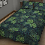 Monstera Palm Leaves Pattern Print Quilt Bed Set