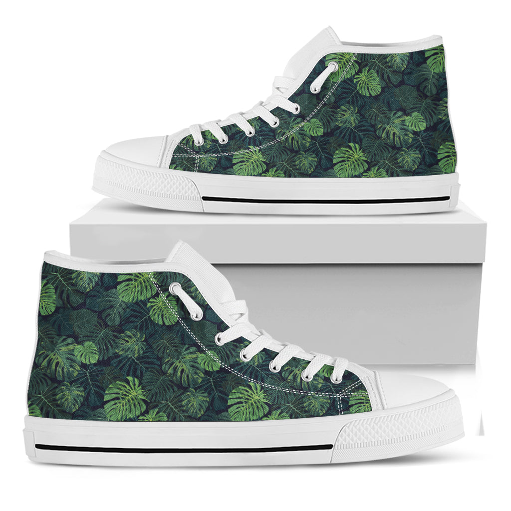 Monstera Palm Leaves Pattern Print White High Top Shoes