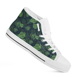 Monstera Palm Leaves Pattern Print White High Top Shoes