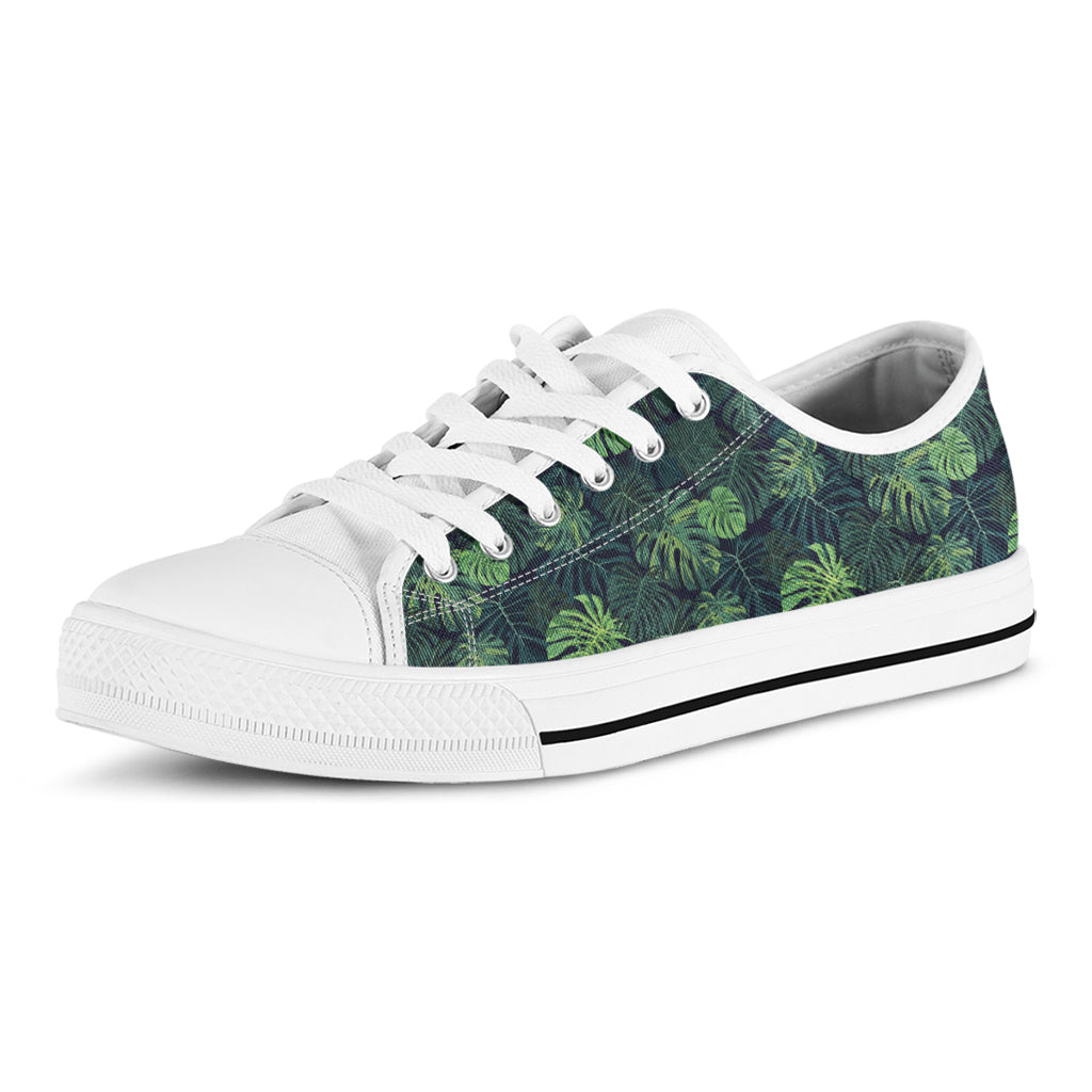 Monstera Palm Leaves Pattern Print White Low Top Shoes