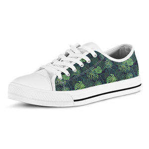 Monstera Palm Leaves Pattern Print White Low Top Shoes