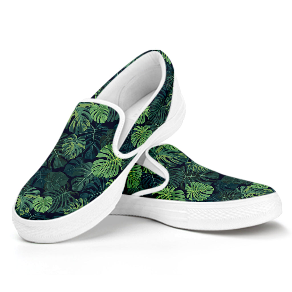 Monstera Palm Leaves Pattern Print White Slip On Shoes