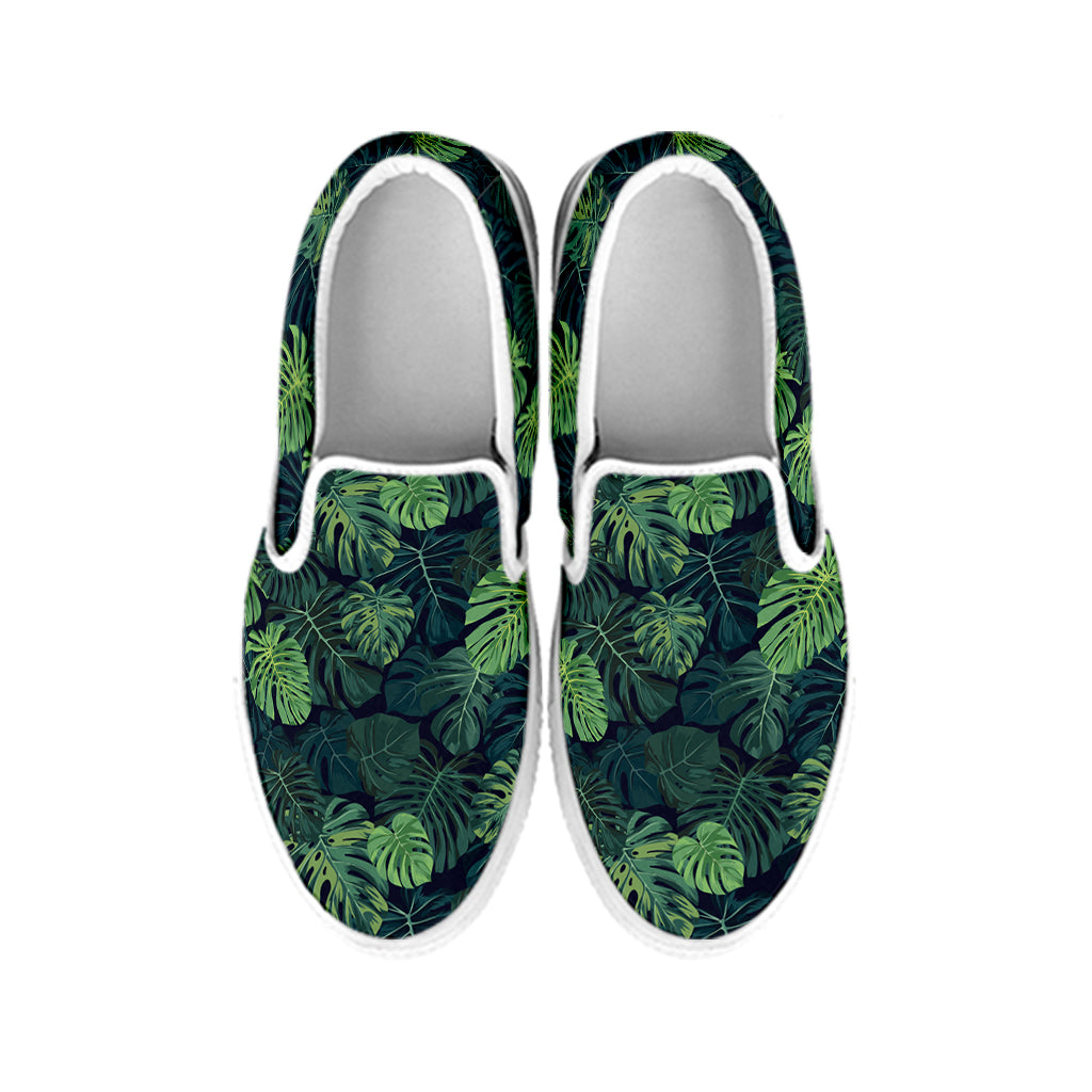Monstera Palm Leaves Pattern Print White Slip On Shoes
