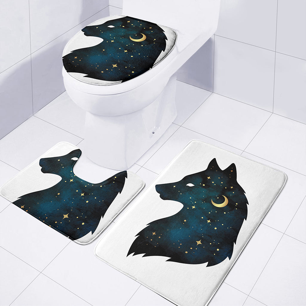 Moon And Stars Wolf Spirit Print 3 Piece Bath Mat Set