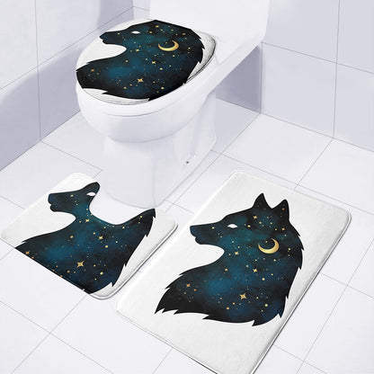 Moon And Stars Wolf Spirit Print 3 Piece Bath Mat Set