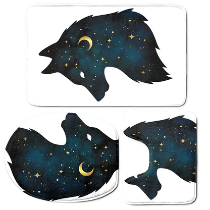 Moon And Stars Wolf Spirit Print 3 Piece Bath Mat Set