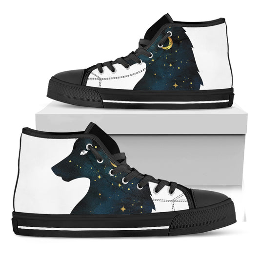 Moon And Stars Wolf Spirit Print Black High Top Shoes