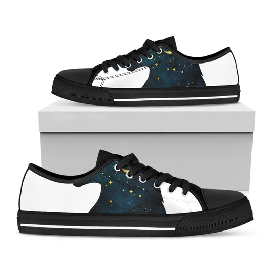Moon And Stars Wolf Spirit Print Black Low Top Shoes 
