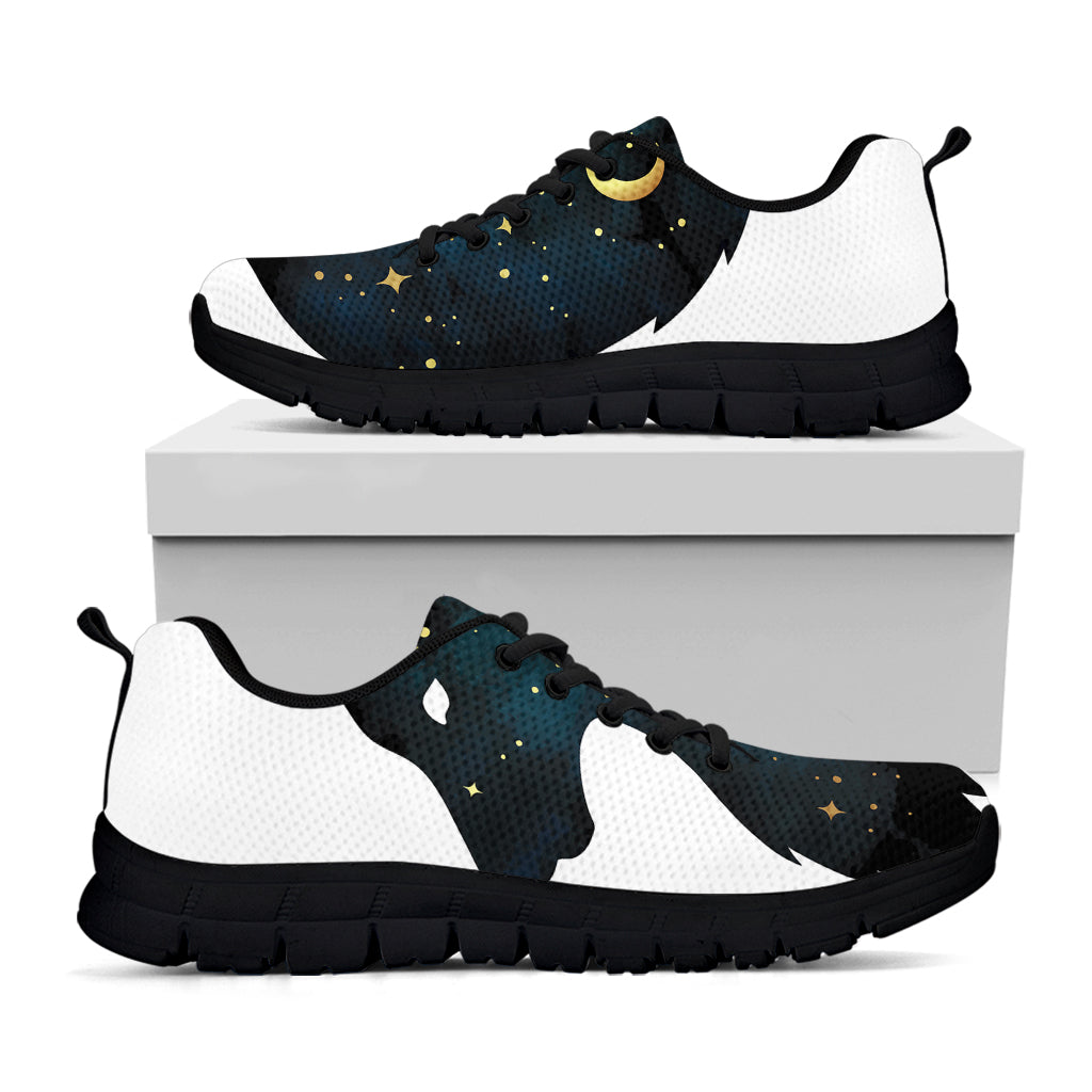 Moon And Stars Wolf Spirit Print Black Sneakers