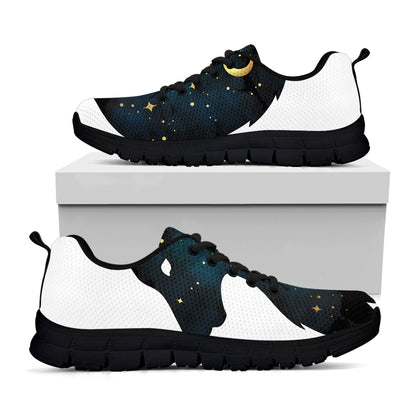 Moon And Stars Wolf Spirit Print Black Sneakers