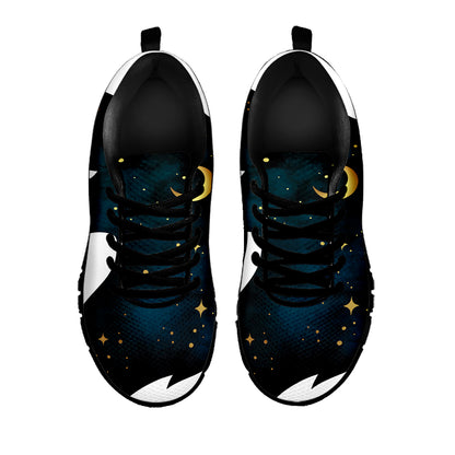 Moon And Stars Wolf Spirit Print Black Sneakers