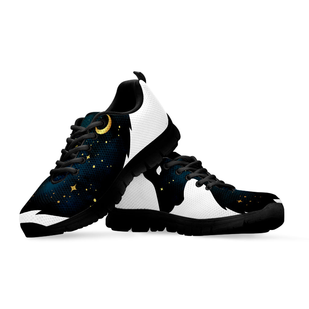 Moon And Stars Wolf Spirit Print Black Sneakers
