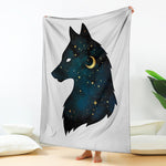 Moon And Stars Wolf Spirit Print Blanket