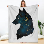 Moon And Stars Wolf Spirit Print Blanket