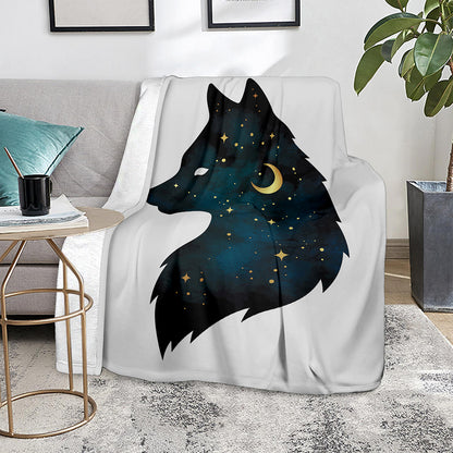 Moon And Stars Wolf Spirit Print Blanket