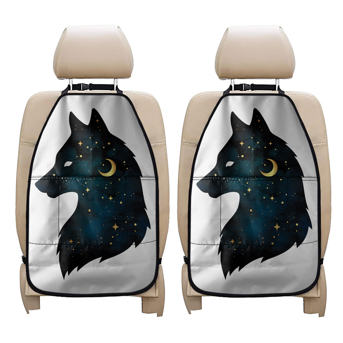 Moon And Stars Wolf Spirit Print Car Seat Organizers