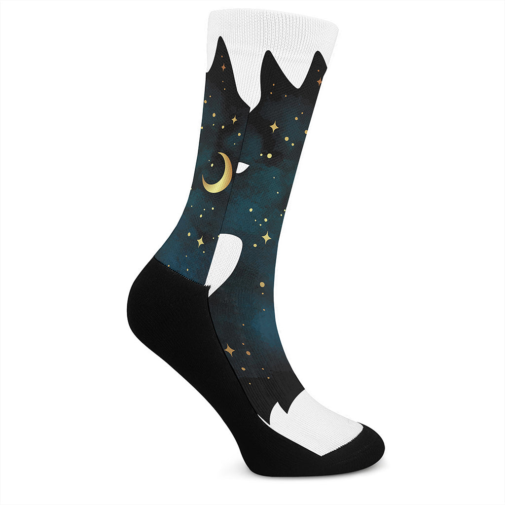 Moon And Stars Wolf Spirit Print Crew Socks