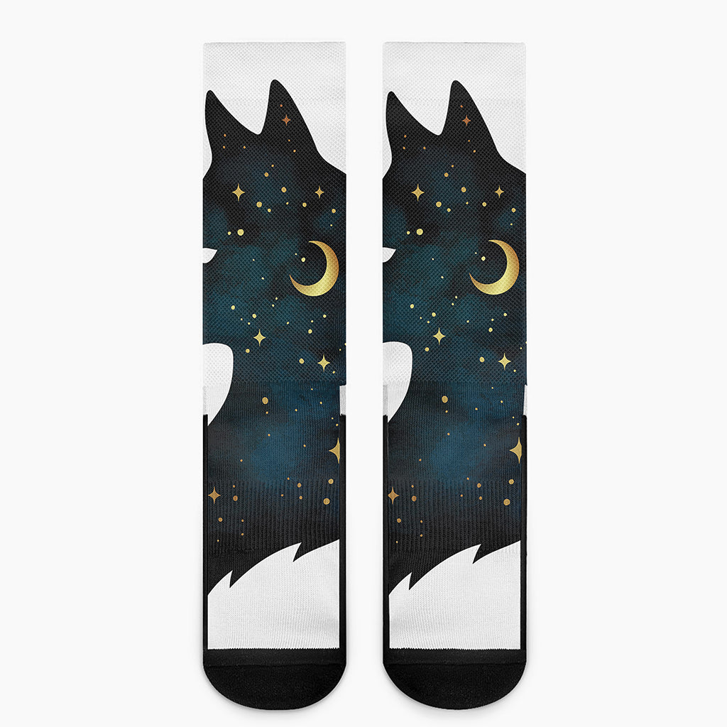 Moon And Stars Wolf Spirit Print Crew Socks